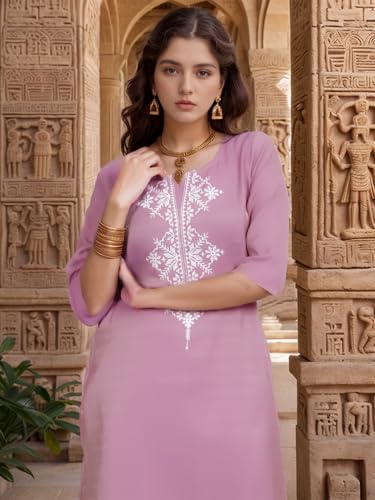 Shienzy Women's Cotton Blend Emroidered Kurta Pant Set | Ethnic Wear For Festive & Casual | Stylish Straight Fit | Elegant Indian Outfit (1662_Pnk_S) Pink