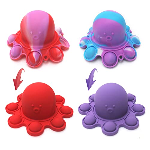 Image of Spectabilis Octopus Pop Fidget Toy 2 Packs, Sensory Squishy Toys Flip It Relieve Anxiety, Lovely Pop Keychains Popits for Boys Kids Adults，Baby Bath Tub Toys, Red & Pueple
