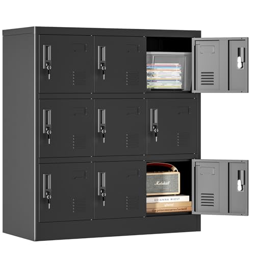 OPTYMIRA Metal Lockers for Employees 9 Doors,Office Storage Locker, Employee Steel Locker Cabinet with Lock,Staff Locker with Keys Storage Cabinet for Gym Home Office School Garage,Assembly Required