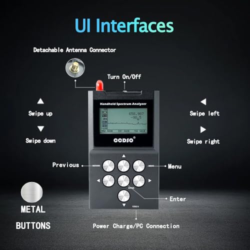 CCDSO WSUB1G Handspektrumanalysator, ISM-Frequenzbänder, 144/430-MHz-Dualband-Teleskopantenne, wiederaufladbar, Gehäuse aus CNC-gefräster Aluminiumlegierung, Open Source, Schwarz