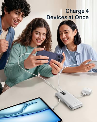 Image of charmast Power Bank 10000mAh Portable Charger with AC Plug and Built-in Cables for iOS and Type-C - Compact Battery Pack Travel Essentials External Phone Charger for iPhone 17 16 15 14, Samsung, iPad