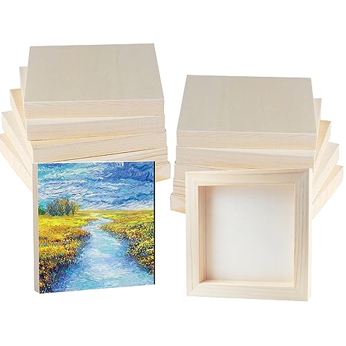 12 Pack Unfinished Wooden Canvas Board 5 x 5 inch Wood Panel Boards Square Wood Panels Blank Boards for Painting, Pouring, Burning, Arts Use with Oils, Acrylics and DIY Craft Projects