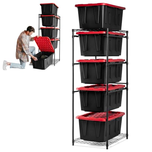 CleverMade Tote Tower, 5-Tier Rack for 27-Gallon Totes, Black