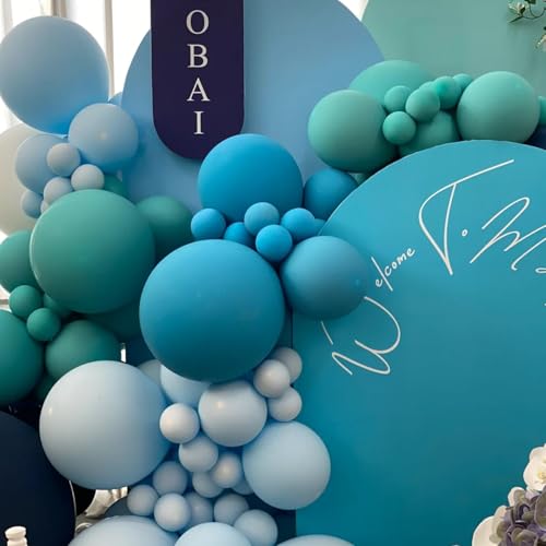 Image of Voircoloria 90pack Peacock Blue Balloons Different Size 18 /12 /10 /5 Inch Pastel Green Balloon Garland Arch Kit for Baby Shower,Graduation, Wedding, Birthday, Gender Reveal, New Year Decorations