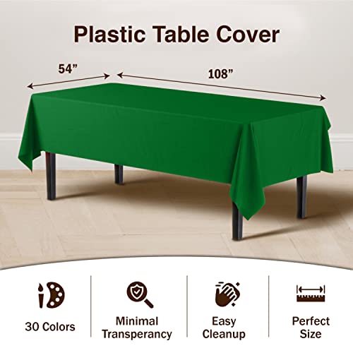 Exquisite Emerald Green Tablecloths for Rectangle Tables 48 Pack Plastic Table Cloth Disposable 54" X 108" Green Table Cloths Rectangle Tablecloth Plastic Tablecloths Rectangular Party Supplies by Party Solids - Image 2
