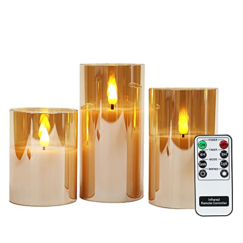Rhytsing Lot de 3 Bougies LED en verre avec Télécommandes, Bougies Piliers pour Noël, H10cm/ 12.5cm/ 15cm Cover