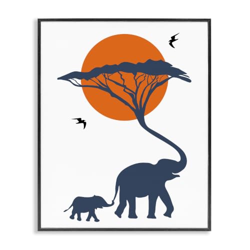 'Modern African Safari Sunny Sky Elephant'| Framed Giclee Art