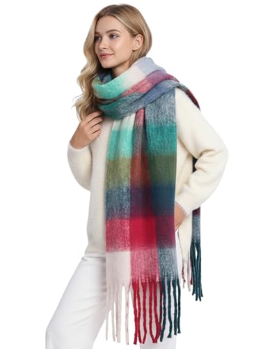 PAMEILA Scarf for Women Winter Warm Long Shawl Large Scarves Cold Weather Thick Blanket Scarfs Colorful Plaid,02 Purple Red Green