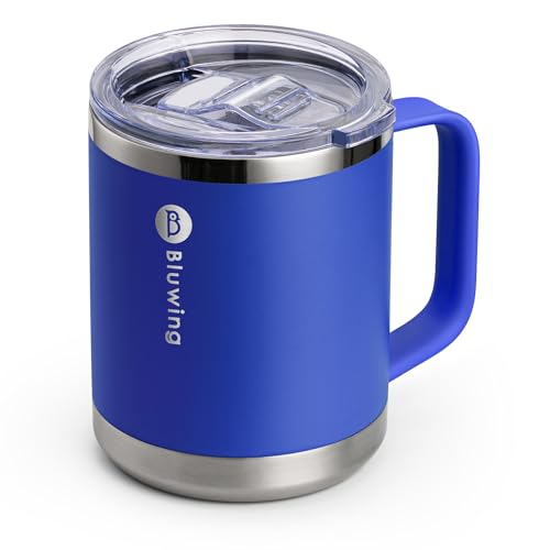 Bluwing Insulated Coffee Mug with Handle-12 oz Travel Coffee Mug with Lid Double Wall Stainless Steel Travel Tumbler Cup for Camping, Office, Home(Navy)