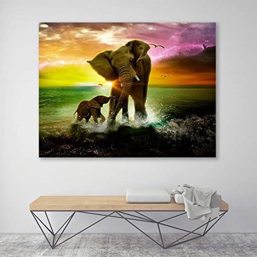 Broderie Diamant Éléphant 40x100cm pour Décoration Murale de Salon Cosy