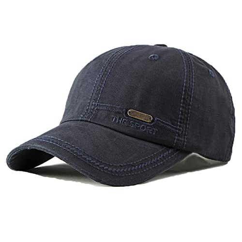 Denim Baseball Cap for Men Vintage Sports Hats Adjustable for Fishing, Camping, Running (Dark Blue)