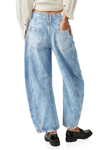 PLNOTME Women's Baggy Boyfriend Jeans Vintage Wide Leg Mid Rise Barrel Denim Ankle Pants4
