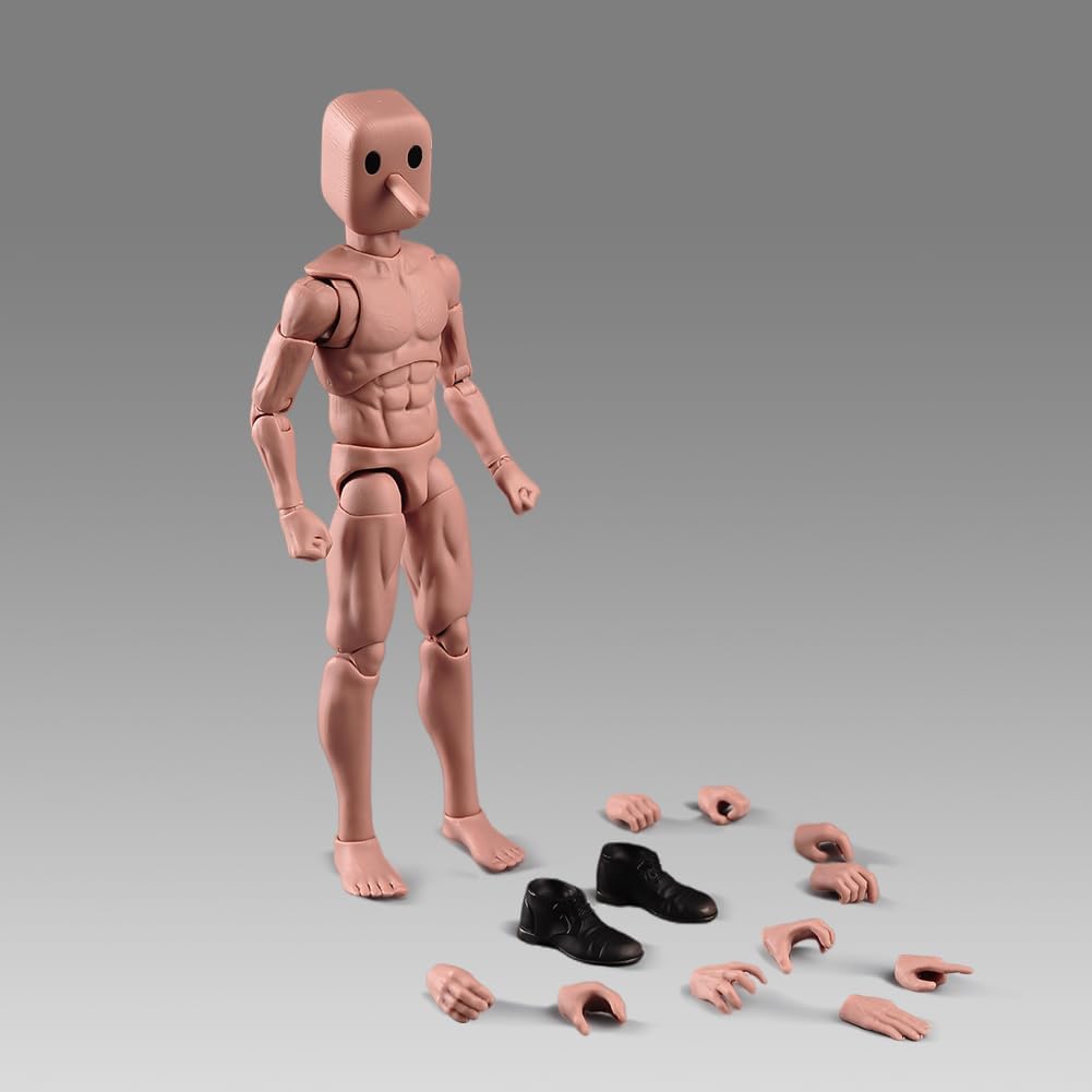 1/12 Scale Narrow Shoulder Male Action Figure 6in Flexible Notaman Square Head Male Figure Body Doll Miniature Figure with Head Sculpt NT-02