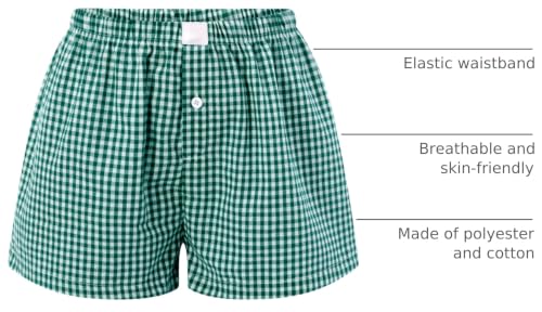 Image of Women Pajamas Shorts Micro Boxer Shorts Y2K Cute Gingham Sleep Lounge Shorts Checkered Plaid Button Pj Mini Shorts