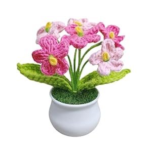 Gehaakte Bloemen, Schattige Handgemaakte Roze Gebreide Potplanten Geschenk voor Vrouwen, Valentijnsdag voor Jubileum Verjaardag Kerstmis Leraar