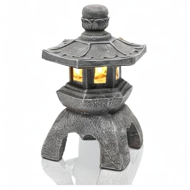 Nacome Solar Pagoda Lantern Garden Statue,Indoor/Outdoor Zen Asian Decor for Landscape Balcony,Garden,Patio,Porch Yard Art Ornament,Polyresin, Stone Finish