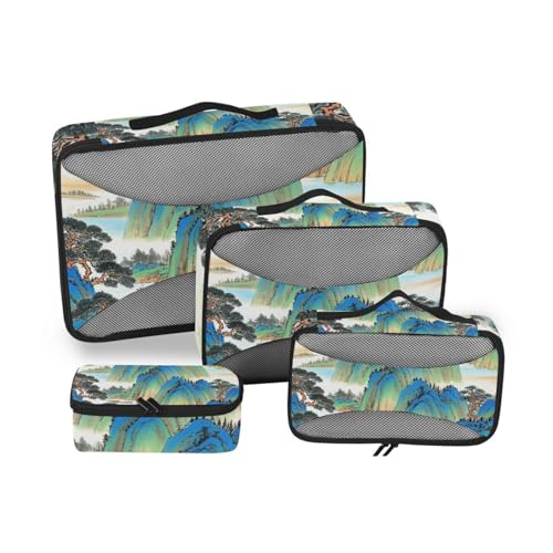 Juego de 4 bolsas organizadoras de viaje de malla esenciales de viaje con tinta china para pintar y transportar pañales