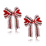 TRWWELL Christmas Earrings for Women Colorful Rhinestone Dangle Drop Bow Earrings Cute Fun Christmas Statement Earrings Holiday Jewelry Gift