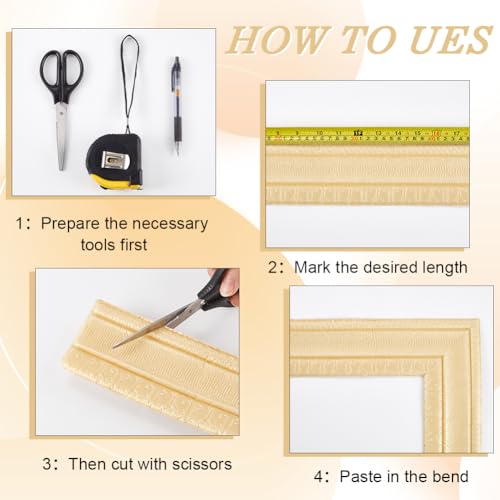 Image of GORGECFAFT 2 Rolls 91x3 Inch Navajo White 3D Wall Edging Foam Flexible Wallpaper Border Crown Molding Peel and Stick Mirror Edging Frame Lines Wall Base Ceiling Baseboard for Home DIY Furniture