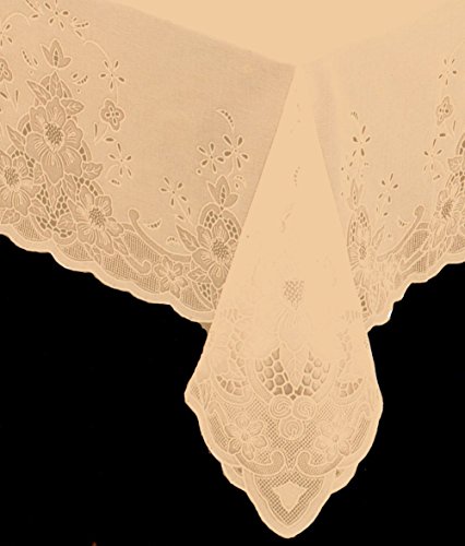 Sana Enterprises Spill Proof, Oilproof, Heavy Vinyl lace Tablecloth with Full Vinyl Backing, Easy Care Stain Resistant (54x72 Inches Rectangular, Bone Beige)