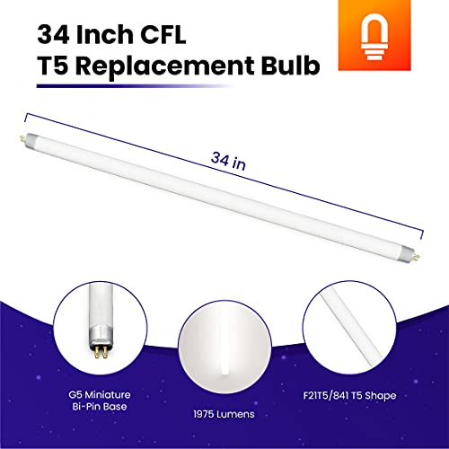 Lumenivo 21 Watts 34 Inch Fluorescent Tube T5 Replacement Bulb For Orbitec F21 T5 Cw F21T5/841 G5 Miniature Bi-Pin Base - 4100K Cool White - 10,000 Hours - 1975 Lumens #TOP1
