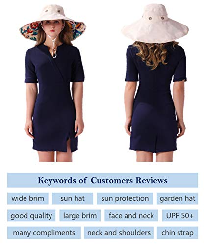 Packable Extra Large Brim Floppy Sun Hat Reversible Upf 50+ Beach Sun Bucket Hat Beige #TOP4