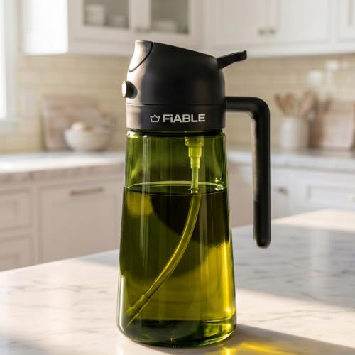Image of FiABLE Premium Glass Oil Sprayer for Cooking - 100% Food Grade Dark Green Glass Bottle for Airfryer, Salads, BBQ, Grill & Healthy Cooking - 2in1 function - 470ml - Oil Sprayer