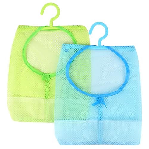 lohey 2PCS Peg Bags for Washing Line Breathable Mesh Peg Basket Washing Peg Bag with Hanging Hook Reusable Mesh Laundry Storage for Clothes Pegs Socks Small Items (Blue & Green)