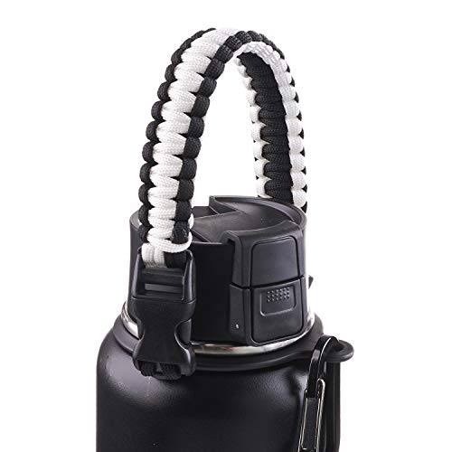 WaterFit Paracord Handle - Paracord Carrier Survival Strap Cord with Safety Ring and Carabiner Compatible with Hydro Flask Wide Mouth Water Bottles 12oz - 64 oz