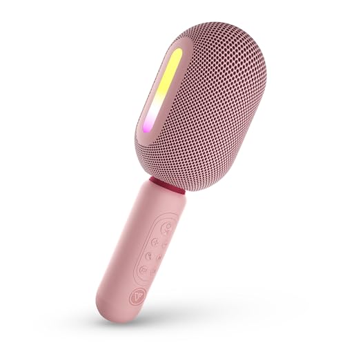 Image of Wireless Bluetooth Karaoke Mic with 5W Speaker,Upto 3-Hour Playtime, Dynamic RGB Lights, Music Recording, Duet Singing, Mini Karaoke Machine for Car Travel, Fast Charging (Pink)