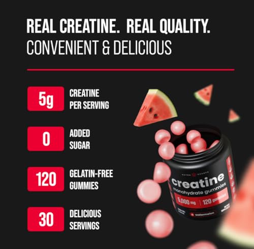 NutraChamps 120 Creatine Gummies for Men & Women - 5g Sugar Free Chewable Creatine Monohydrate Gummies - Supports Protein Synthesis, Muscle Recovery & Workout Performance
