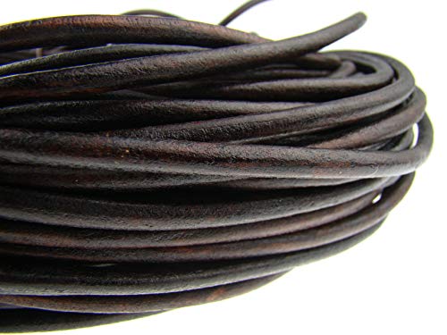 esnado Cordón de piel redondo 5 mm. Marrón antiguo 1 m - Longitud/Color a elegir Cover