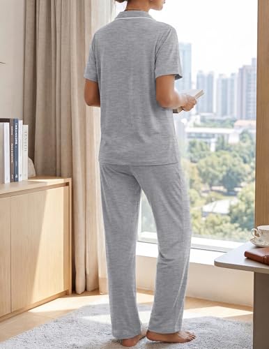 Image of ZMJ Womens Pajamas Sets 2 Piece Button Up Pj Sets Short Sleeve with Long Pant