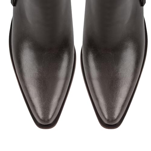 VERISSON Women's Pointed Toe Western Boots Stacked Mid Heel Ankle Boots with side Zippers Nubuck Leather Shoes4