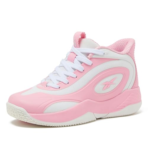 Reebok Open Gym Kids Basketball Shoes for Boys and Girls Sneakers Size Big and Little Kid 11 to 7 Pink/White 6.5