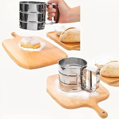 Image of Stainless Steel Flour Sifter with Hand Press Design | Large Atta Chhani