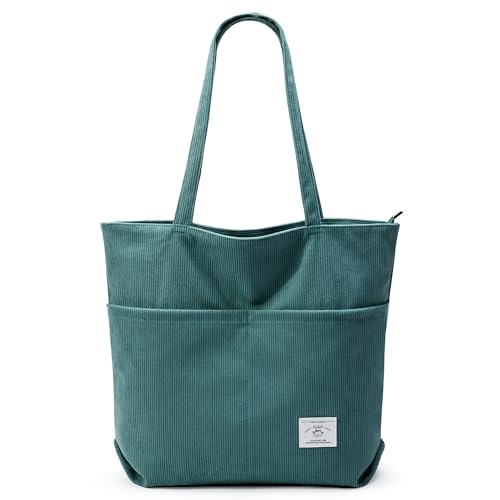 Image of KALIDI Women Corduroy Tote Bag Zipper Casual Tote's Handbag Big Capacity Shoulder Bag with Pockets