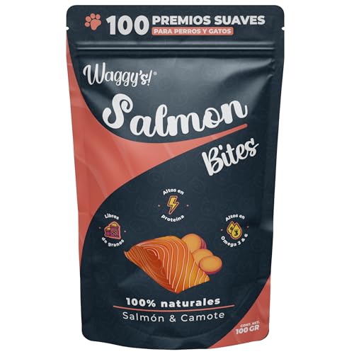 Juguetes Para Gato, Pet Products Waggys Salmon Bites para Perros Y Gatos - Premios para Entrenamiento, 100% Naturales, Libres de Granos y Altos en Proteína - Adicionados con Camote y Cúrcuma...