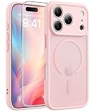 FNTCASE for iPhone 17 Pro-Max Case: [Compatible with Magsafe] Translucent Matte Cases with [Full Camera Protection] [Screen Protector] Military Grade Shockproof Protective Phone Cover - Light Pink