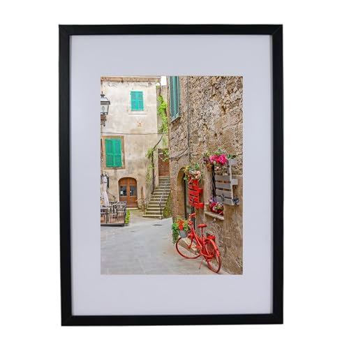 BD ART Cadre pour poster, photo 30 x 40 cm, avec passe-partout de 21 x 30 cm, noir, grand avec plexiglas, bois MDF, cadre photo moderne à suspendre au mur