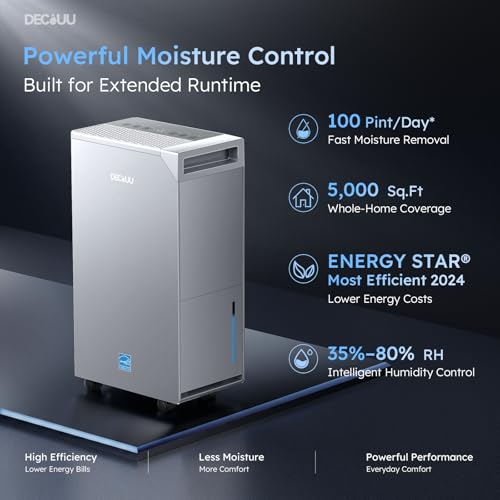 Image of 5000 Sq.Ft Dehumidifier, 100 Pint Smart Humidity Control, Drain Hose