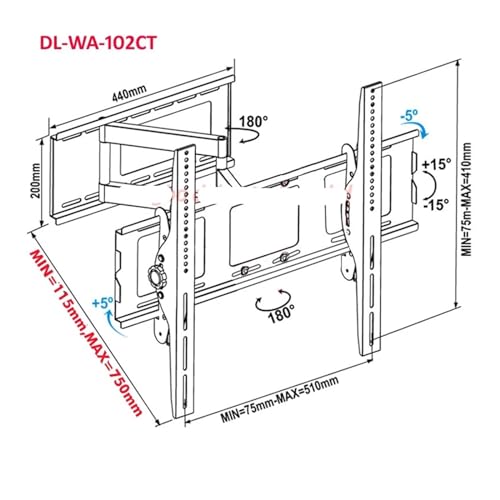 Support TV pivotant et inclinable avec bras télescopique 60kg - 3
