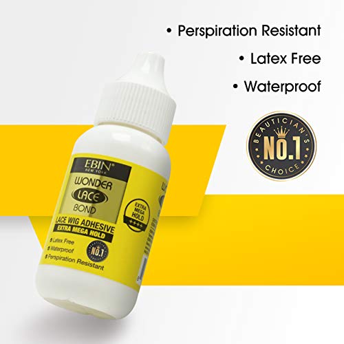 Ebin New York Wonder Lace Bond Extra Mega Hold 1.18Oz - No Residue Improved Formula Easy To Apply Fast Drying Waterproof Latex Free Perspiration Resistant #TOP3