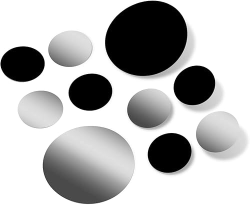 Pegatinas de pared de vinilo negrometálico plateado - círculos de 2 y 4 pulgadas (30 calcomanías)