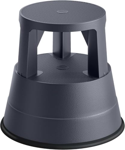 FurniCleevor Rolling Step Stool with Wheels, 550lbs Capacity, Non-Slip Platform & Retractable Casters, Round Kick Stool for Library, Kitchen, Office, Garage, Portable for Adults/Seniors (Black)