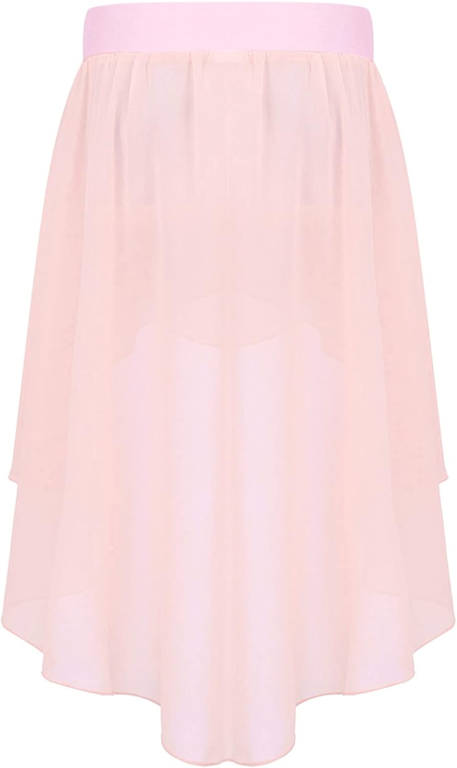 Kids Girls Ballet Dance High-Low Hem Chiffon Skirt Latin Tango Rumba Pull-On Miniskirt