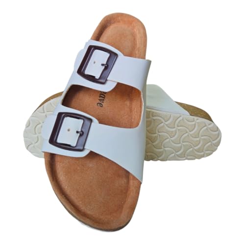 Image of Women's Genuine Leather Slippers | Comfort Sandals | Cushioned Suede Footbed | Anti-Skid Cork Sole | Flip Flips for Everyday Use