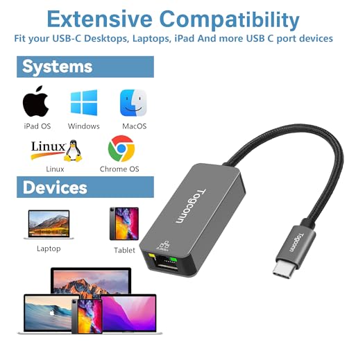 Adaptador USB C a Ethernet 2.5G con conector de red RJ45 tipo C 3.1 para MacBook y iPhone 5