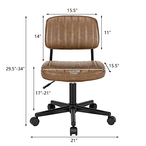 Giantex Leather Office Chair, Armless Low-Back Computer Desk Chair, Retro Swivel Rolling Task Chair Height Adjustable Pu Leisure Office Chair For Kids Teens Adults (Brown) #TOP6