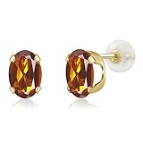 Gem Stone King 14K Yellow Gold Orange Red Madeira Citrine Stud Earrings For Women (1.40 Cttw,...
